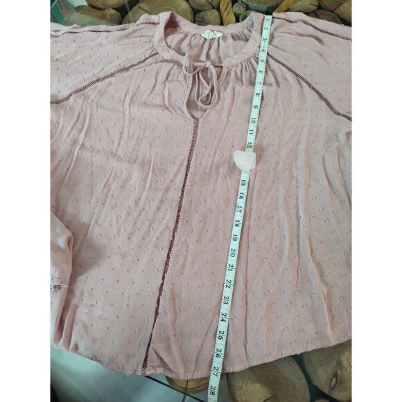 Perch by Blu Pepper Blouse Dusty Pink Swiss Dot Flouncy Flowy Long Sleeve 1XL - Picture 10 of 11